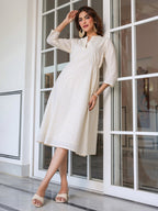 Janasya Light Cotton Schiffli A-Line Dress - Distacart
