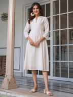 Janasya Light Cotton Schiffli A-Line Dress - Distacart