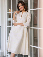 Janasya Light Cotton Schiffli A-Line Dress - Distacart