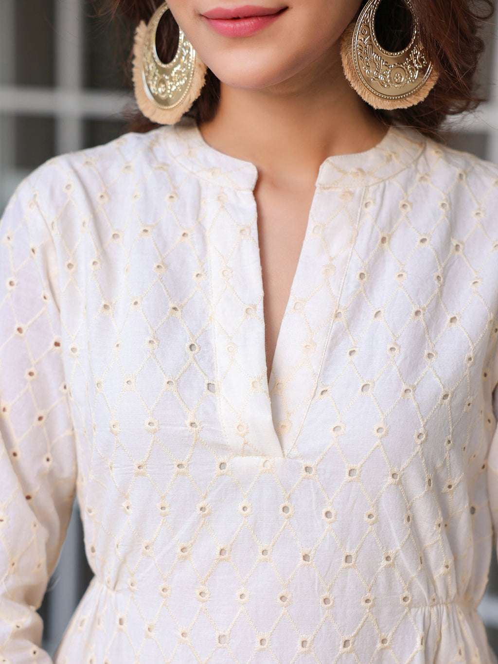 Janasya Light Cotton Schiffli A-Line Dress - Distacart