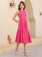 Janasya Bright Cotton Schiffli Fit & Flare Dress - Distacart