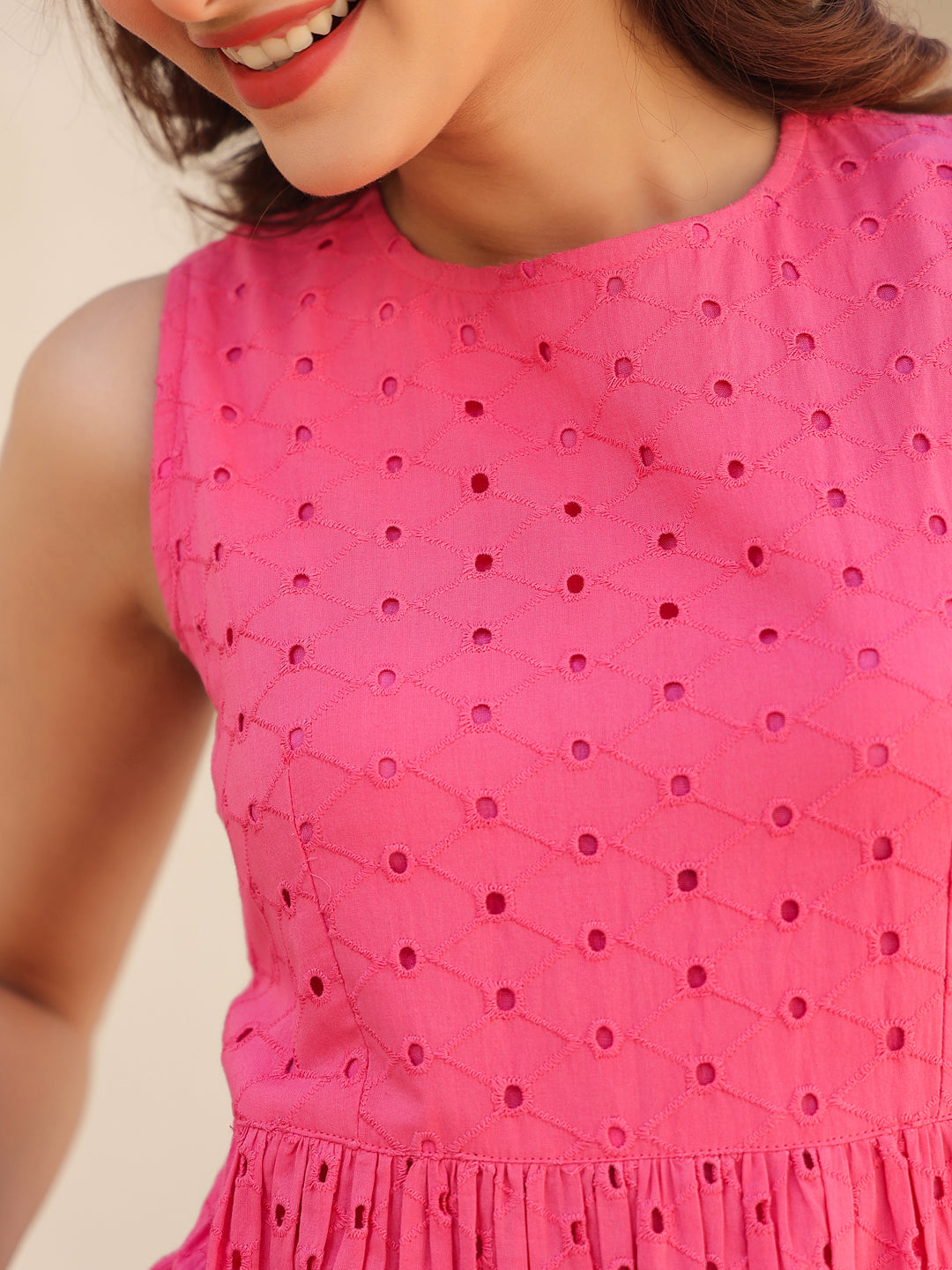 Janasya Bright Cotton Schiffli Fit & Flare Dress - Distacart