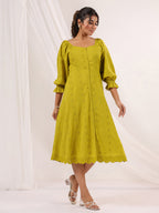 Janasya Dark Cotton Schiffli A-Line Dress - Distacart