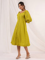 Janasya Dark Cotton Schiffli A-Line Dress - Distacart