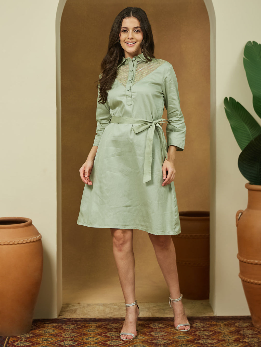 Janasya Light Cotton Yoke Design A-Line Dress