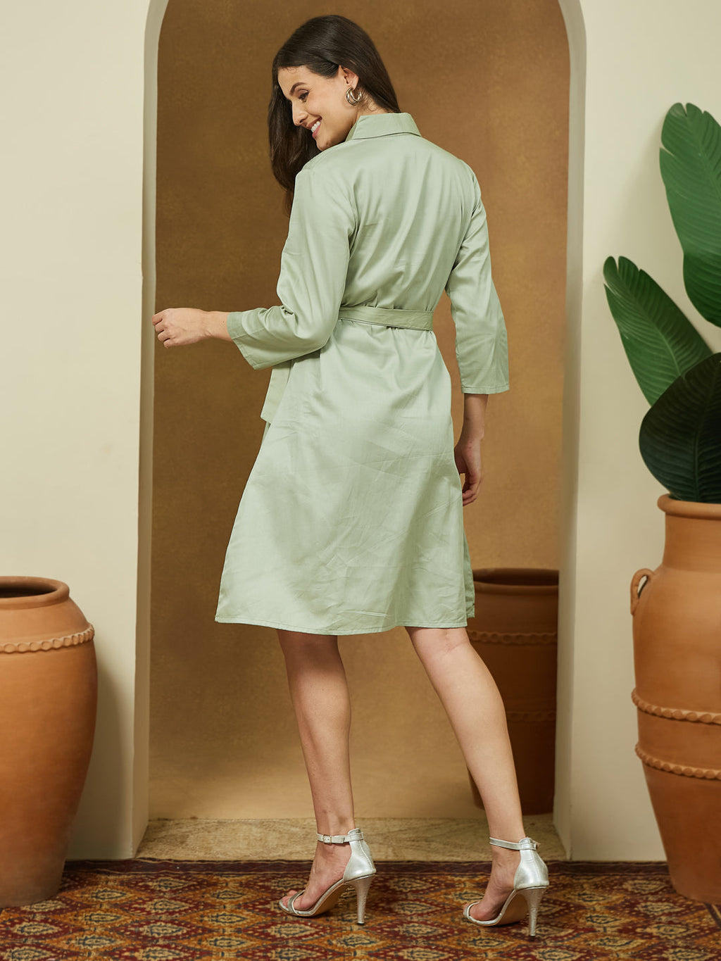 Janasya Light Cotton Yoke Design A-Line Dress