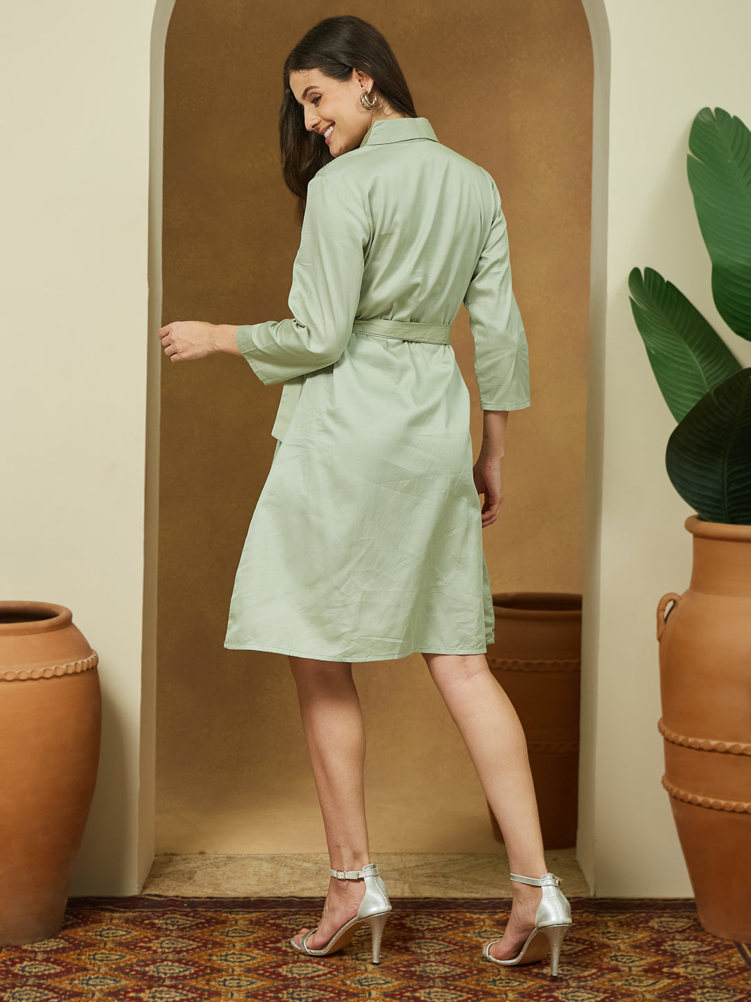 Janasya Light Cotton Yoke Design A-Line Dress