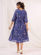 Janasya Dark Georgette Floral A-Line Dress - Distacart
