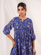Janasya Dark Georgette Floral A-Line Dress - Distacart