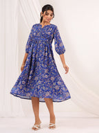 Janasya Dark Georgette Floral A-Line Dress - Distacart