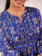 Janasya Dark Georgette Floral A-Line Dress - Distacart