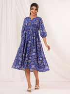 Janasya Dark Georgette Floral A-Line Dress - Distacart