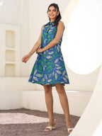 Janasya Dark Cotton Tropical A-Line Dress - Distacart
