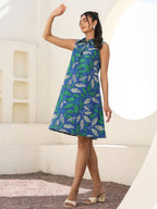 Janasya Dark Cotton Tropical A-Line Dress - Distacart
