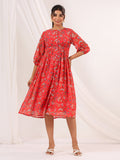Janasya Bright Georgette Floral Gathered Dress - Distacart