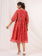 Janasya Bright Georgette Floral Gathered Dress - Distacart
