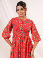 Janasya Bright Georgette Floral Gathered Dress - Distacart