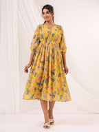 Janasya Bright Georgette Floral A-Line Dress - Distacart