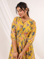 Janasya Bright Georgette Floral A-Line Dress - Distacart