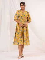 Janasya Bright Georgette Floral A-Line Dress - Distacart