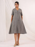 Janasya Dark Cotton Solid A-Line Dress - Distacart