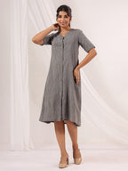 Janasya Dark Cotton Solid A-Line Dress - Distacart