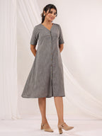 Janasya Dark Cotton Solid A-Line Dress - Distacart
