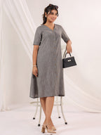 Janasya Dark Cotton Solid A-Line Dress - Distacart