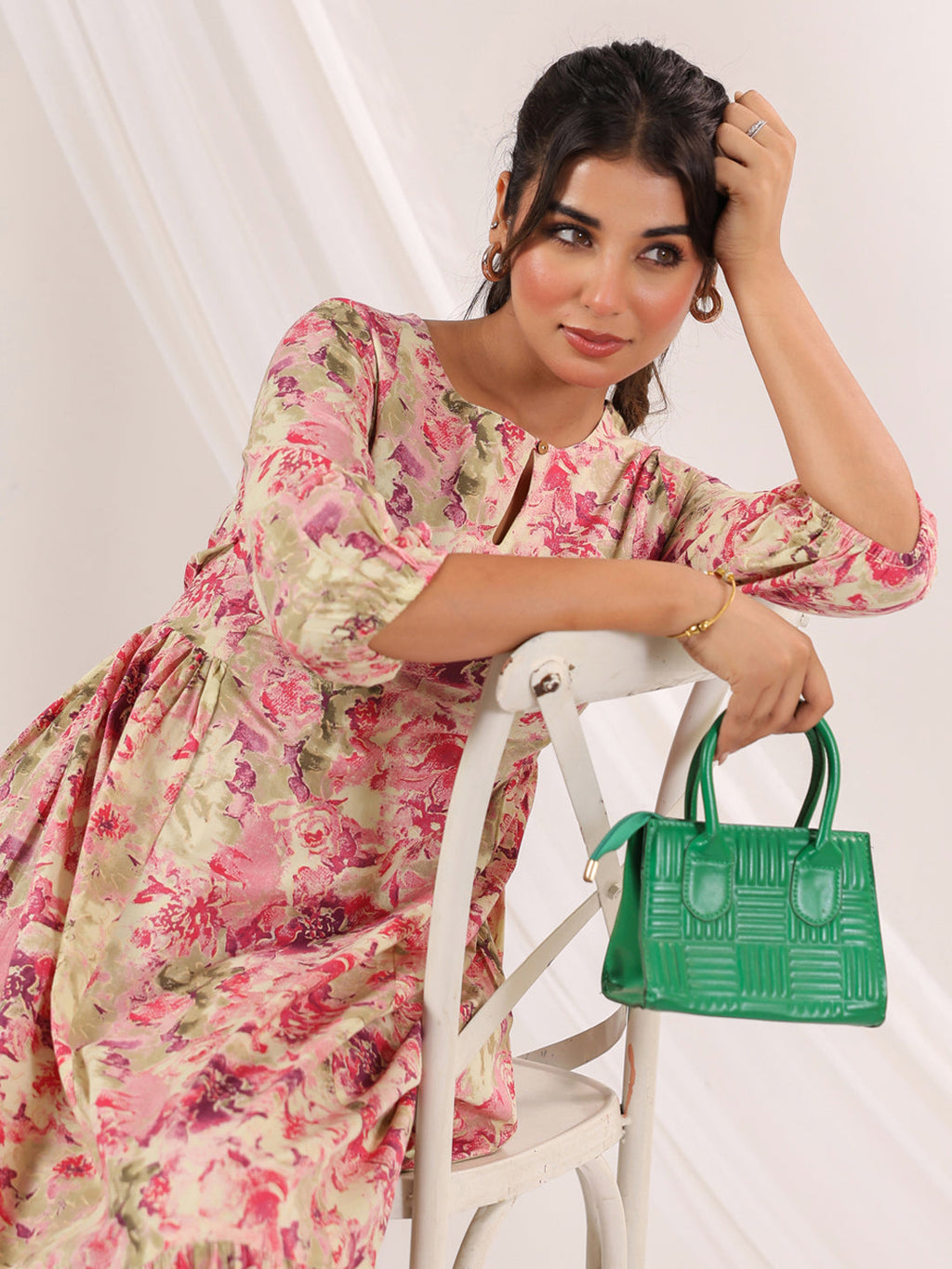 Janasya Bright Cotton Floral A-Line Dress - Distacart