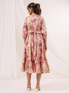 Janasya Bright Cotton Floral A-Line Dress - Distacart