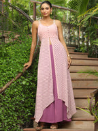 Janasya Light Georgette Striped Asymmetric Kurta Set - Distacart