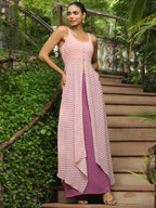 Janasya Light Georgette Striped Asymmetric Kurta Set - Distacart