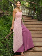 Janasya Light Georgette Striped Asymmetric Kurta Set - Distacart