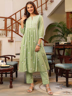 Janasya Light Cotton Embroidered A-Line Kurta Set - Distacart