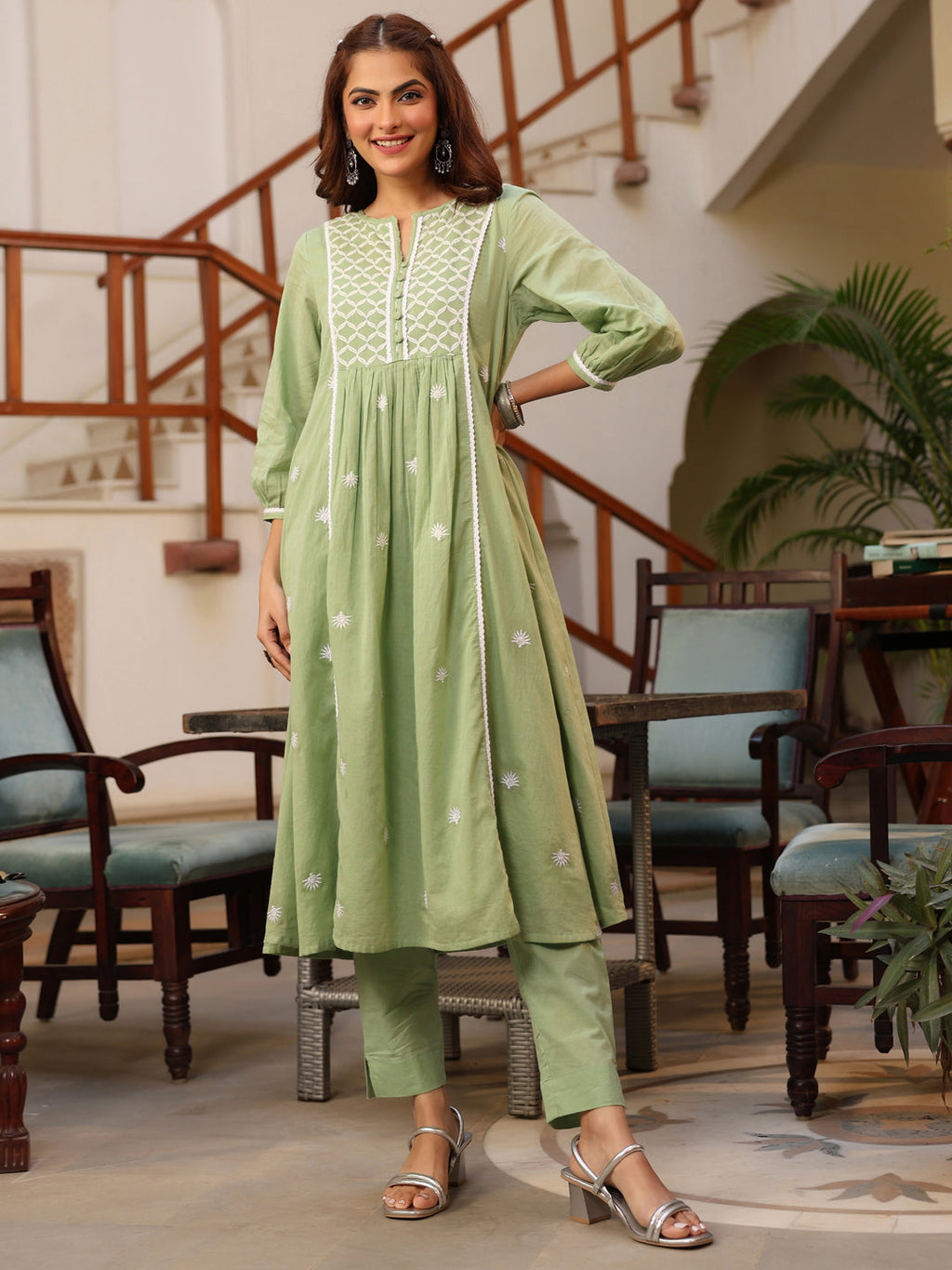Janasya Light Cotton Embroidered A-Line Kurta Set - Distacart