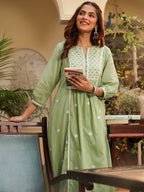 Janasya Light Cotton Embroidered A-Line Kurta Set - Distacart