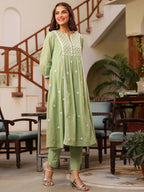 Janasya Light Cotton Embroidered A-Line Kurta Set - Distacart