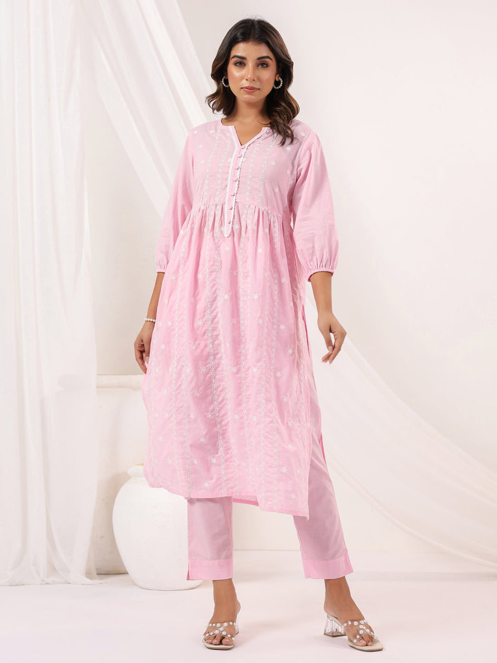 Janasya Light Cotton Embroidered A-Line Kurta Set - Distacart