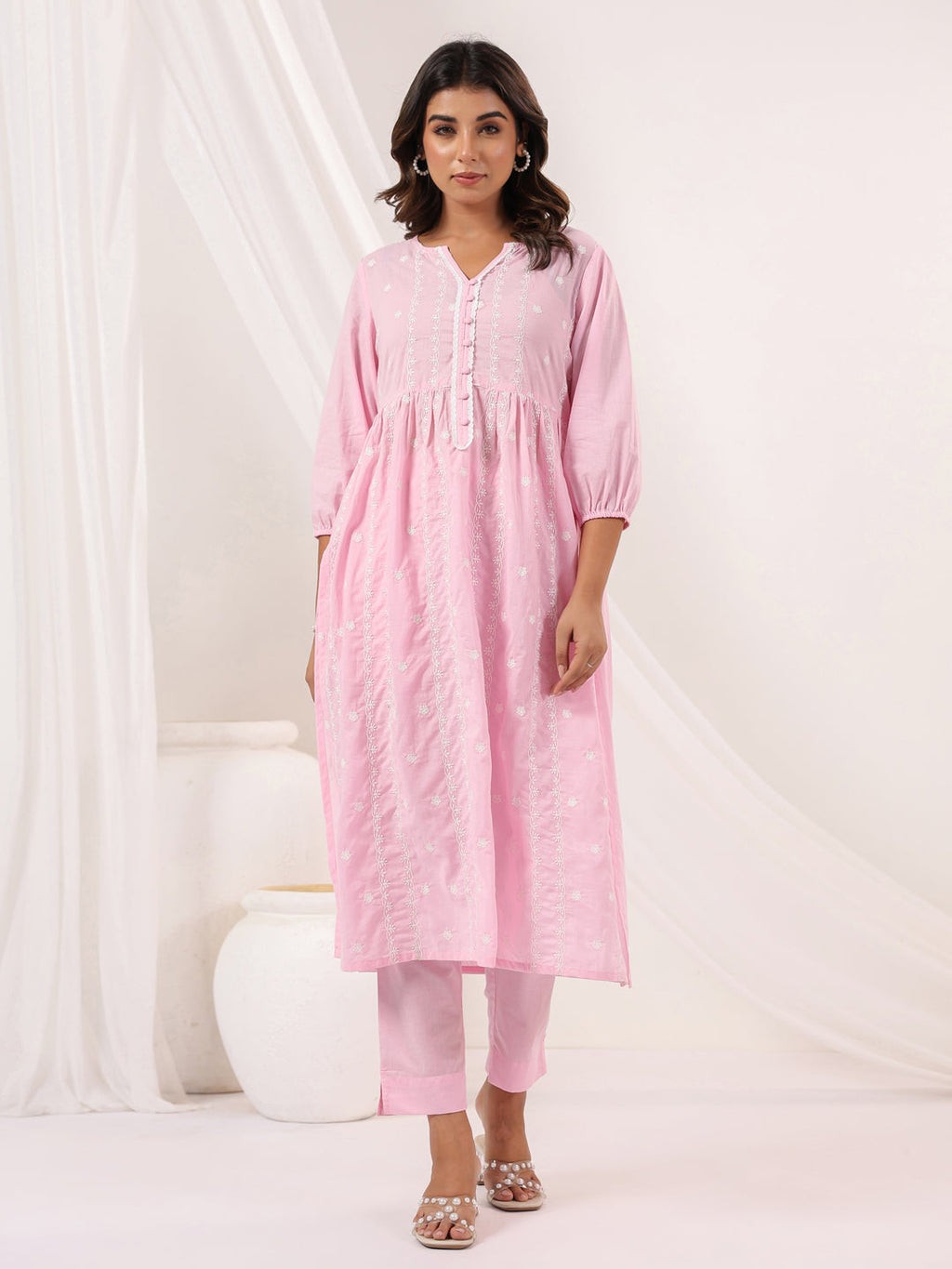 Janasya Light Cotton Embroidered A-Line Kurta Set - Distacart