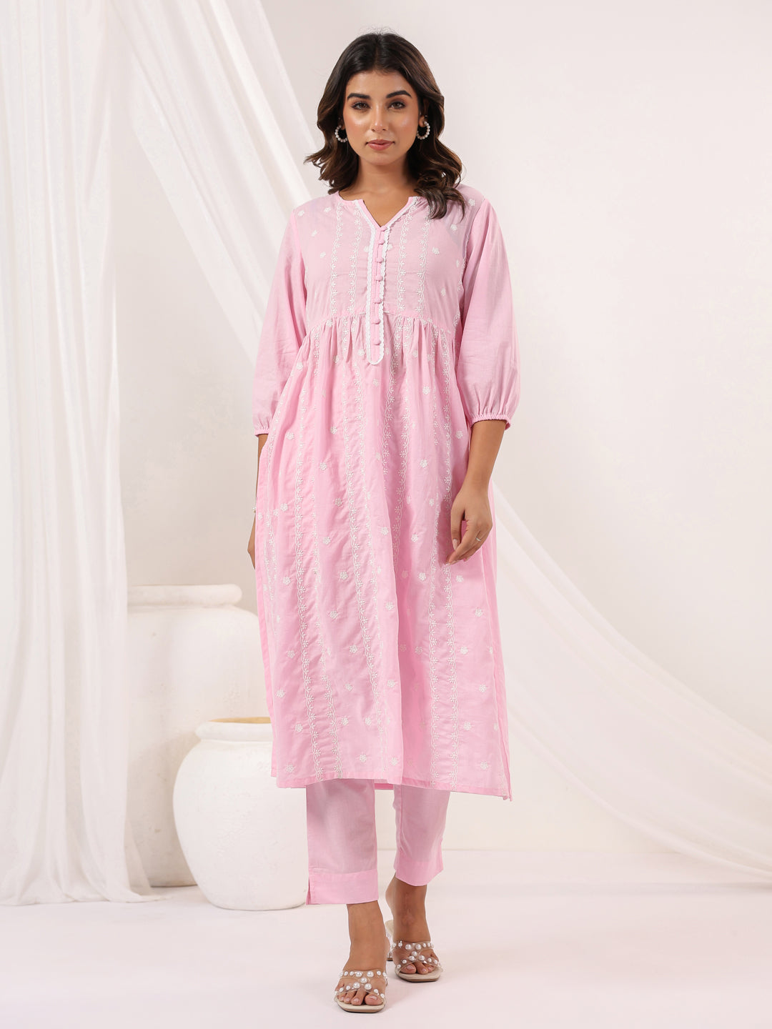 Janasya Light Cotton Embroidered A-Line Kurta Set - Distacart