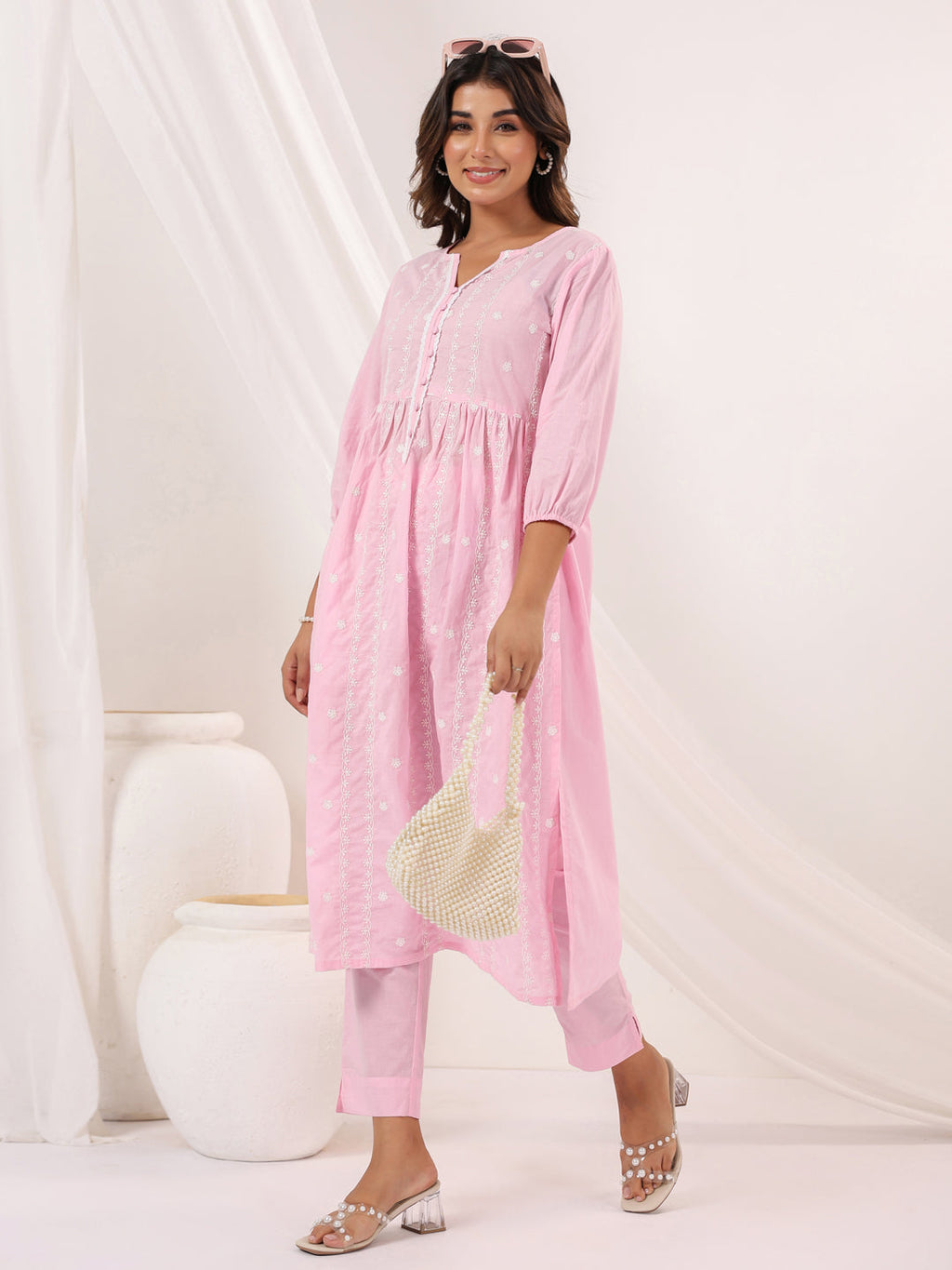 Janasya Light Cotton Embroidered A-Line Kurta Set - Distacart