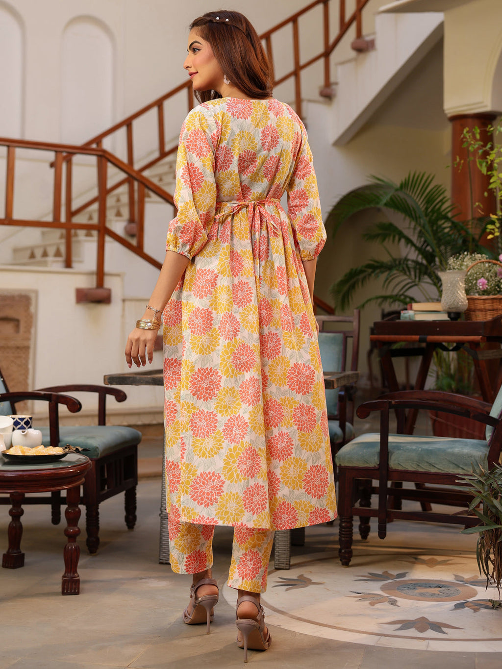 Janasya Light Cotton Floral A-Line Kurta Set - Distacart