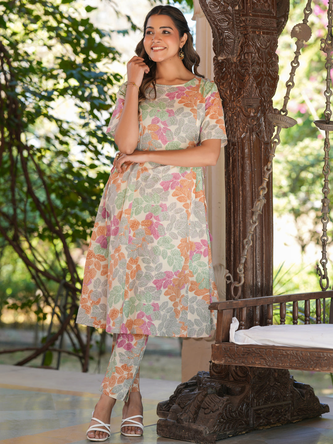 Janasya Light Cotton Floral A-Line Kurta Set - Distacart