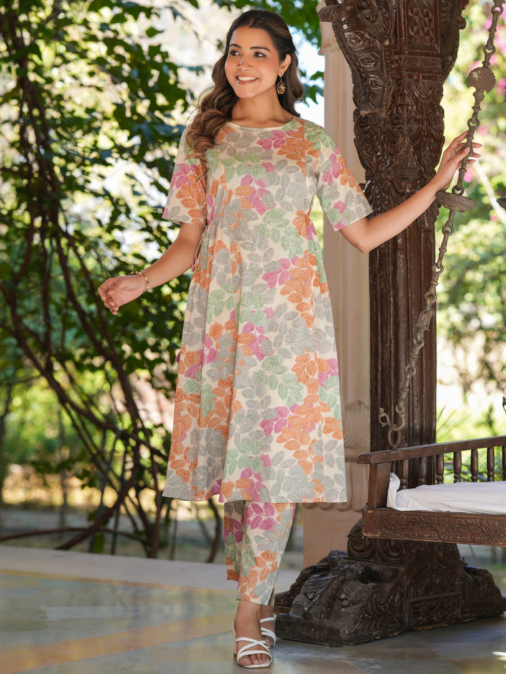 Janasya Light Cotton Floral A-Line Kurta Set - Distacart