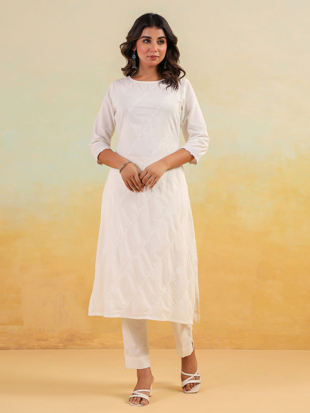 Janasya Light Cotton Embroidered Straight Kurta Set - Distacart