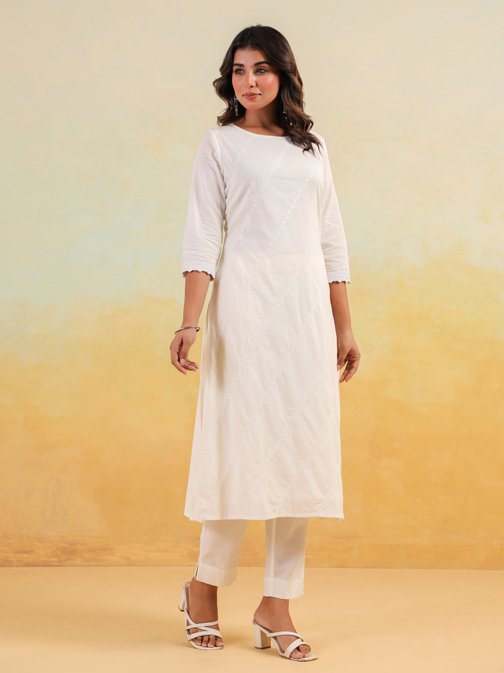 Janasya Light Cotton Embroidered Straight Kurta Set - Distacart