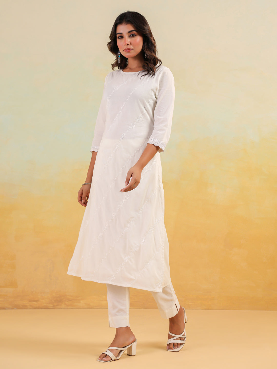 Janasya Light Cotton Embroidered Straight Kurta Set - Distacart