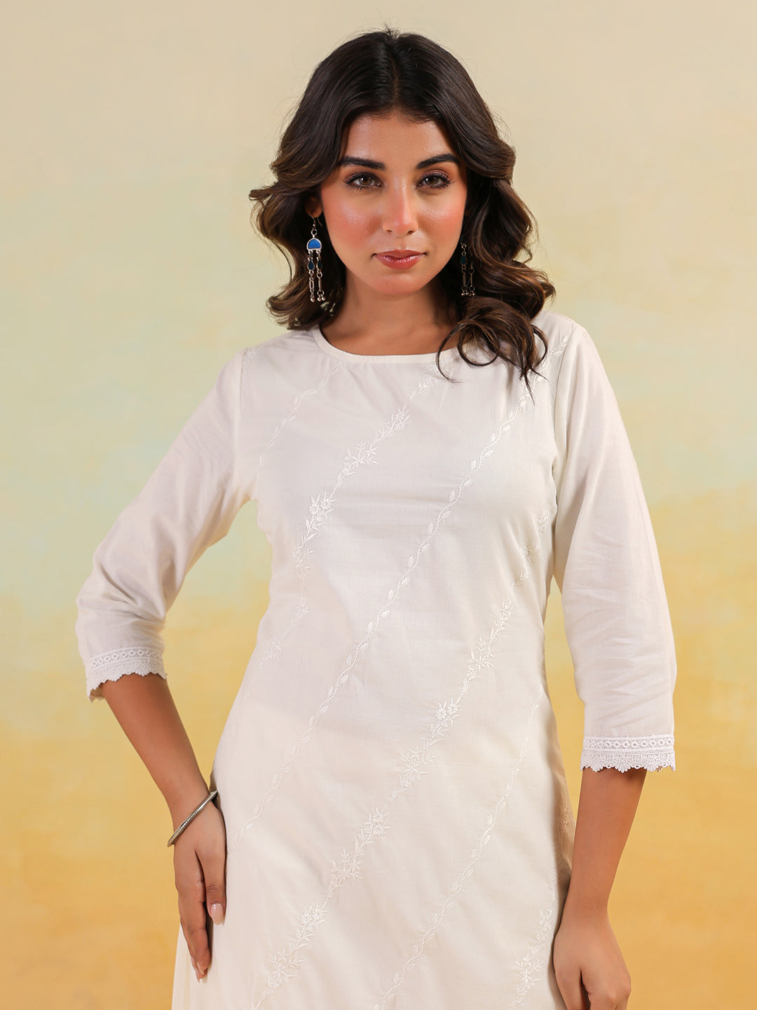 Janasya Light Cotton Embroidered Straight Kurta Set - Distacart