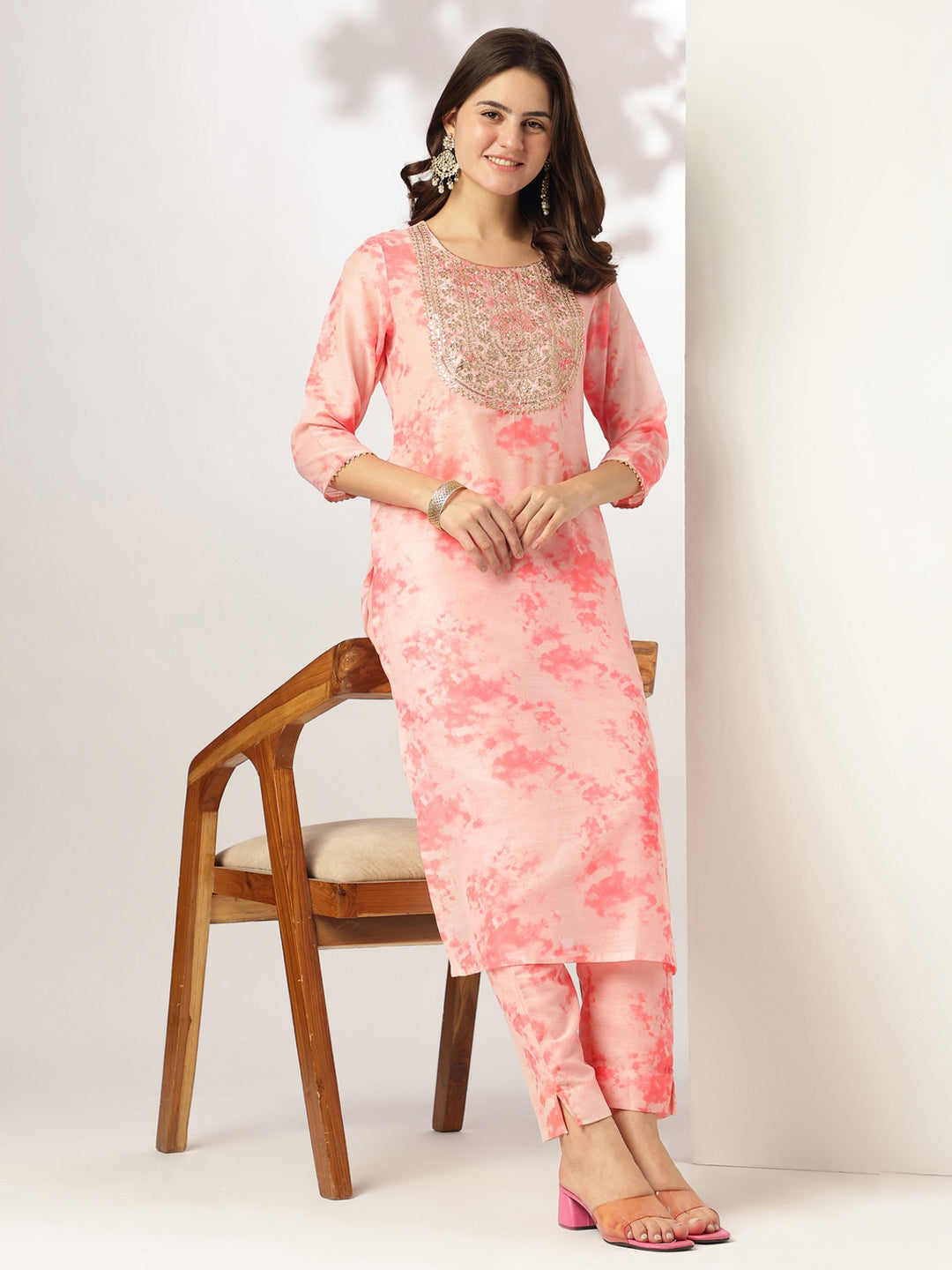 Janasya Light Silk Blend Tie & dye Straight Kurta Set - Distacart