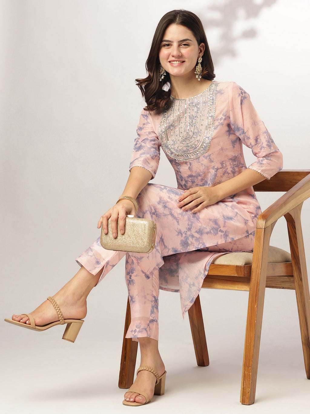 Janasya Light Silk Blend Tie & dye Straight Kurta Set - Distacart